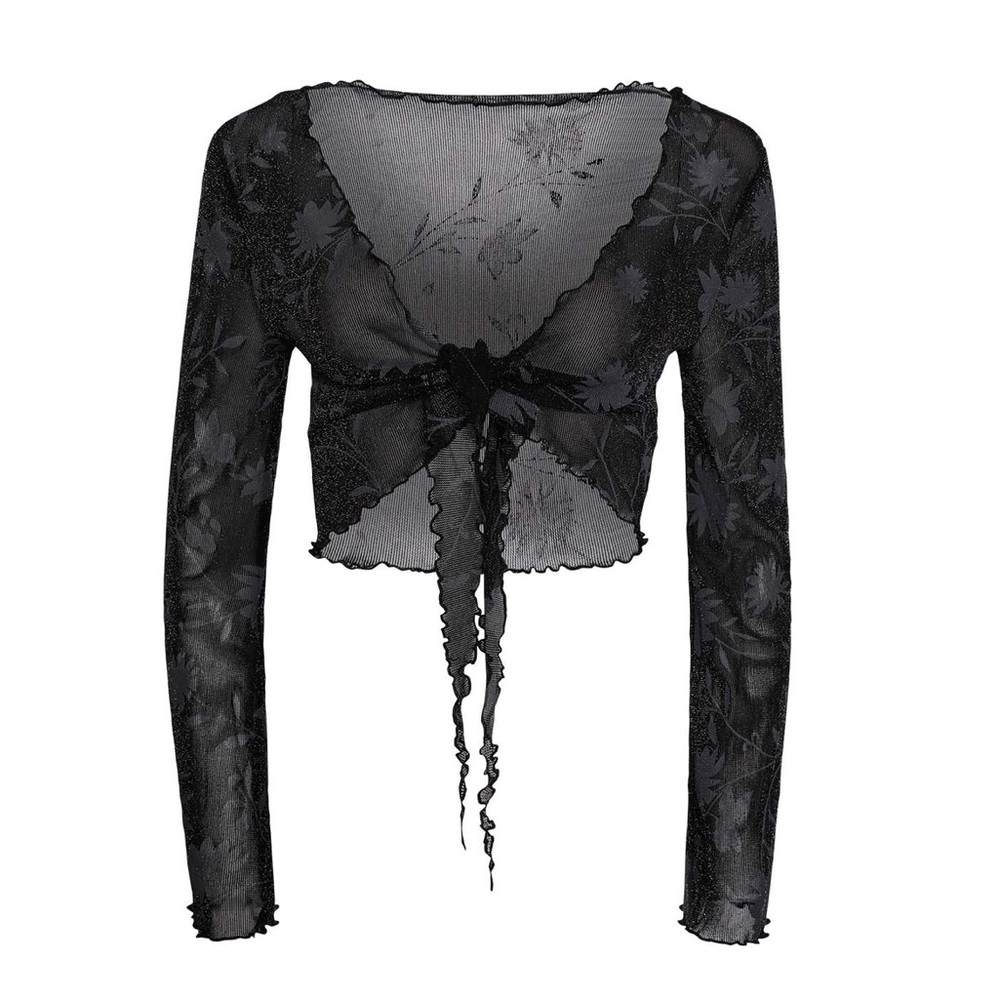 Tiger Mist Tie Front Floral Crop Top - Size Small